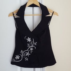 Cache embroidered halter top